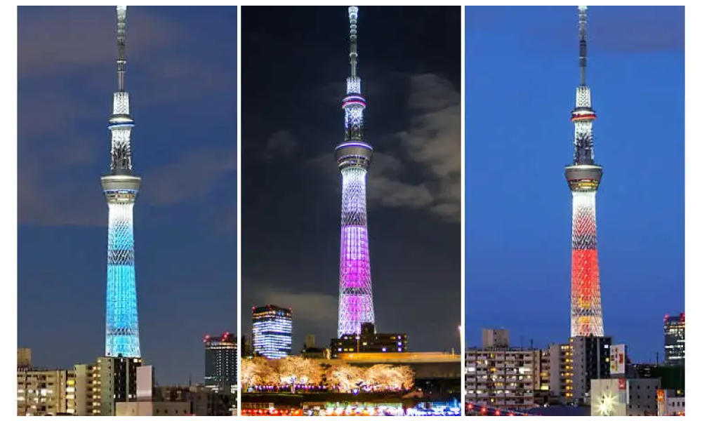 tokyo skytrees light show, inspired and based one different parts of Japanese culture