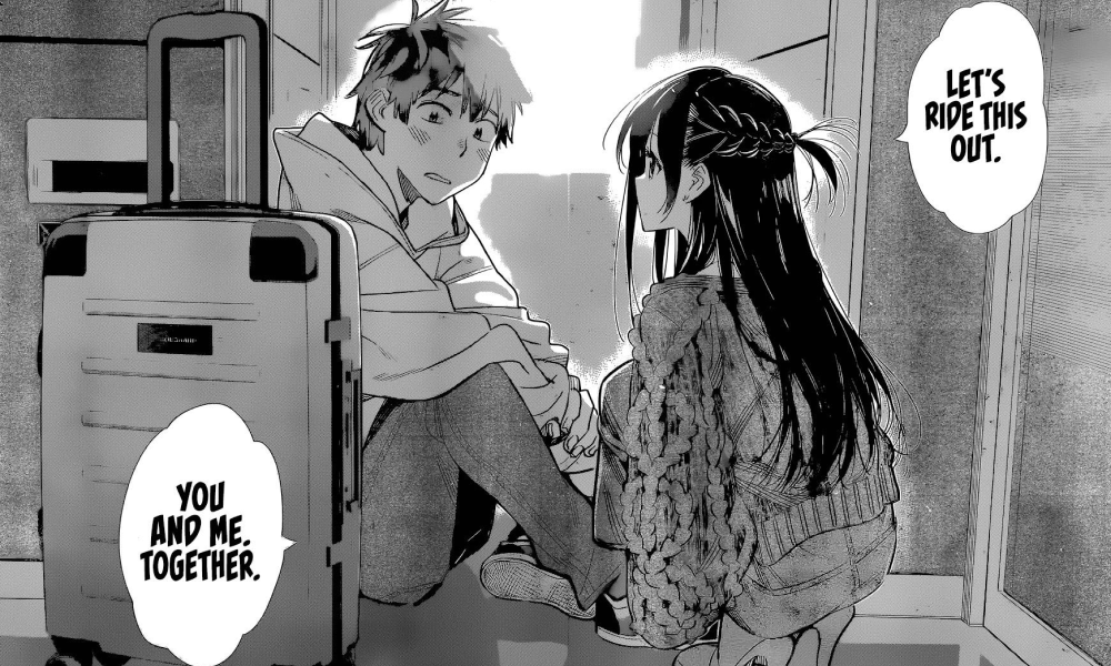 rent a girlfriend paradise arc, rent a girlfriend chapter 189, chizuru mizuhara, kazuya kinoshita, kazuya and mizuhara, rent a girlfriend manga panels