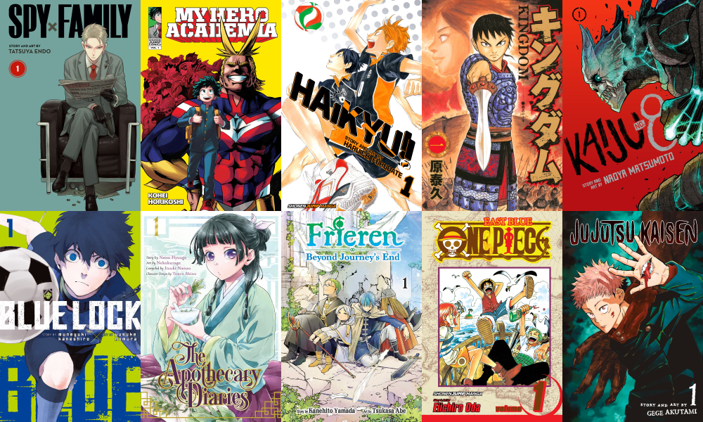 best selling manga 2024, spy x family, my hero academia, haikyu, kingdom, kaiju no 8 , blue lock, the apothecary diaries, frieren, one piece, jujutsu kaisen, shueisha weekly jump