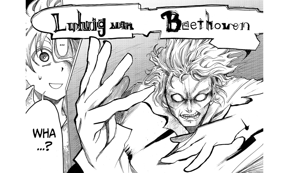 ludwig van beethoven manga, two page spread star of beethoven panels