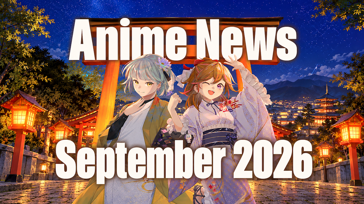 Anime News September 2026 banner featuring Kyoto KYOMAF anime mascots in front of a torii gate