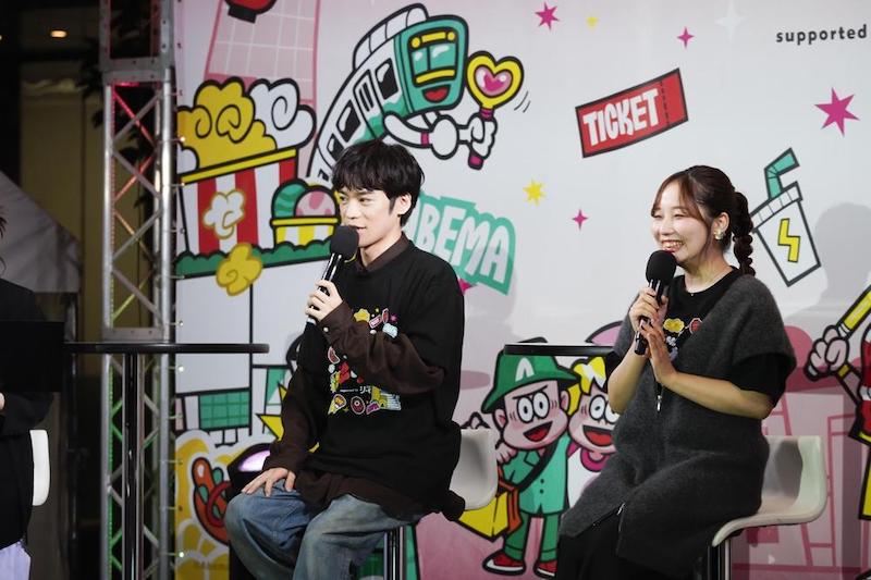 Voice actors Kensho Ono and Yume Miyamoto at the Yomi no Tsugai stage during ABEMA Anime Festival 2026 in Shibuya